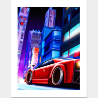 Sports car in Big City Posters and Art